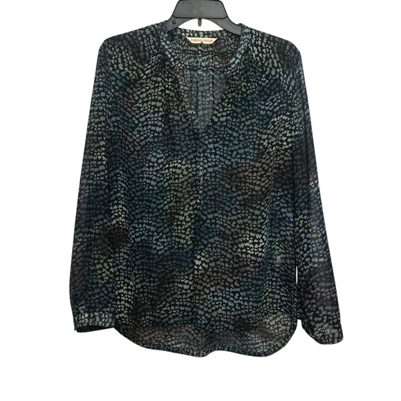 Rebecca Taylor Long Sleeve Popover Blouse Size 4 Kaleidoscope Print Hi Low Hem - Picture 1 of 5